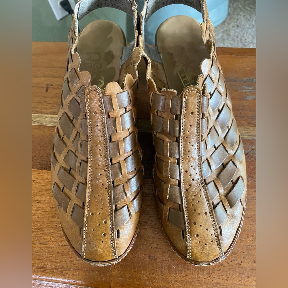 Rieker Sina Shoes EU 38 Brown Leather Anti Stress Weave Slingback Heel US 7 - Picture 13 of 13